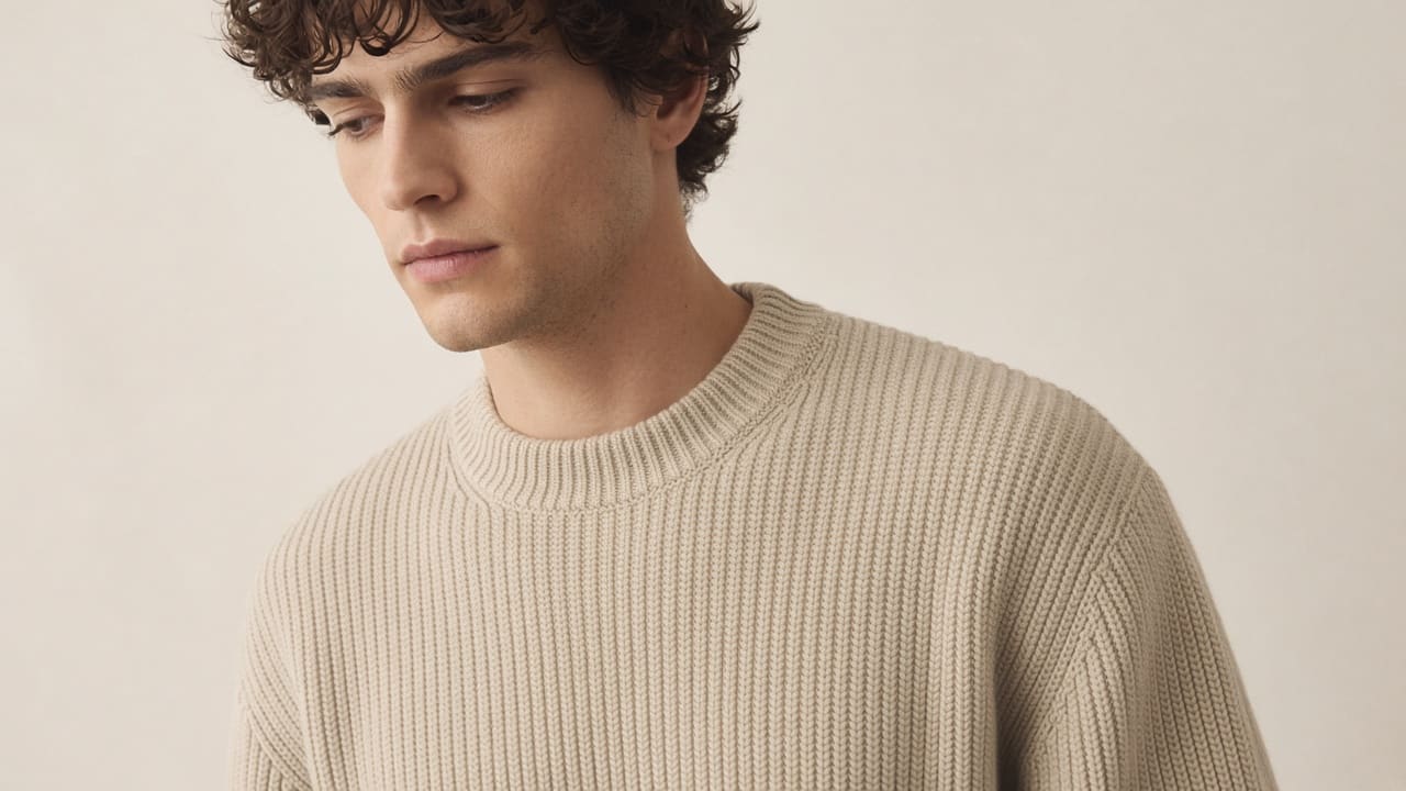 Rib-knit crew neck sweater