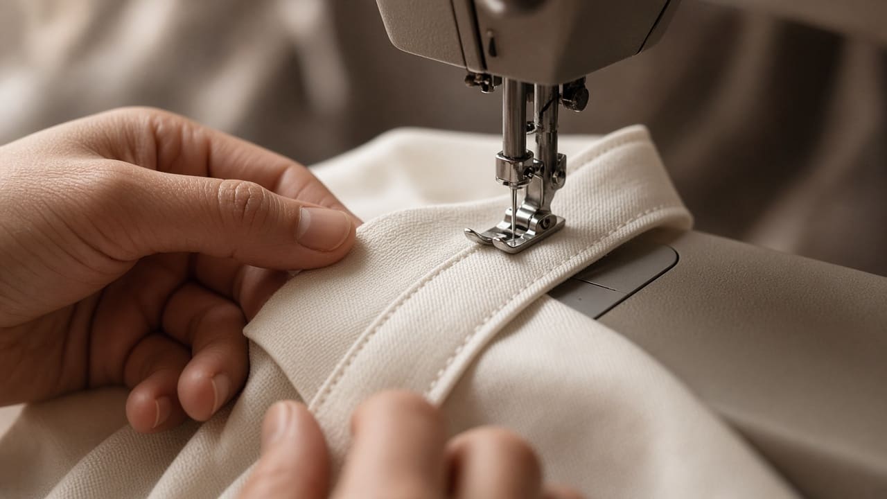 Macro of a collar being stitched